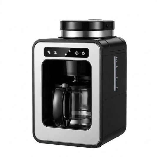 American-style Fully Automatic Coffee Maker – 600W, Insulated LCD Display, Built-in Grinder, Compact Design (6-10 Cups)