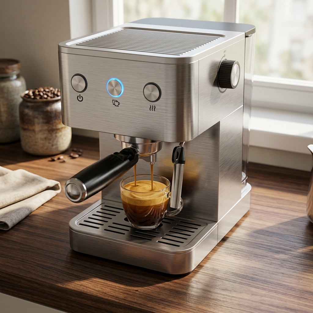 20 Bar S/S Cover Espresso Machine – 850W Manual Control with Auto Pressure Release & 1.8L Tank
