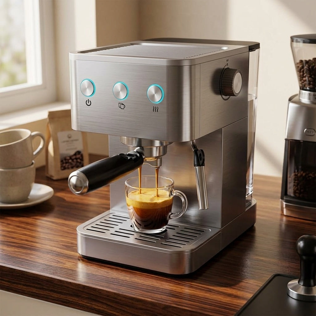 20 Bar S/S Cover Espresso Machine – 850W Manual Control with Auto Pressure Release & 1.8L Tank