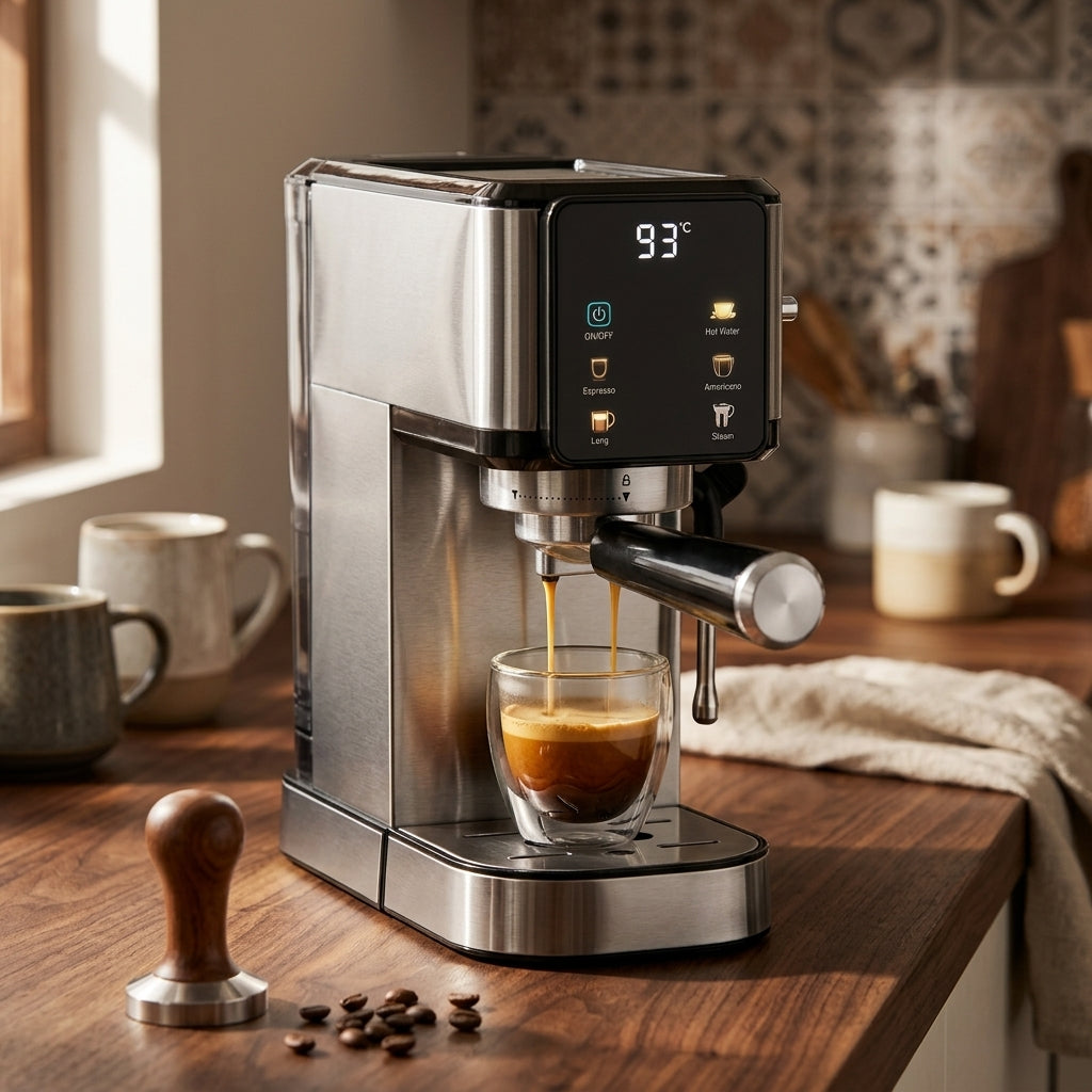 Italian Semi-Automatic Espresso Machine – 1350W Stainless Steel Housing with Steam Function for 3-5 Cups