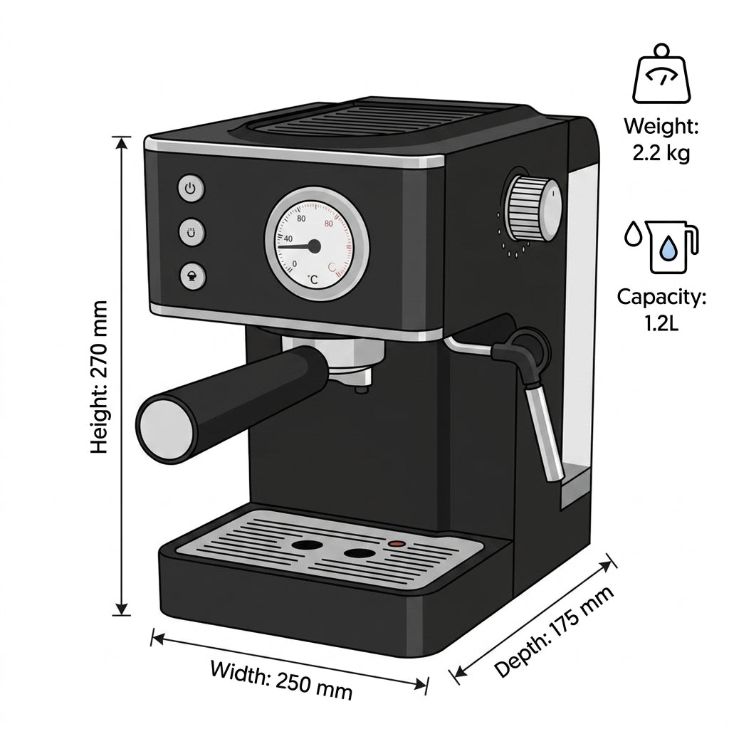 20-Bar Espresso Coffee Machine – 2-in-1 Coffee Maker & Milk Frother with 1350W, 1.2L Tank & Analog Dial