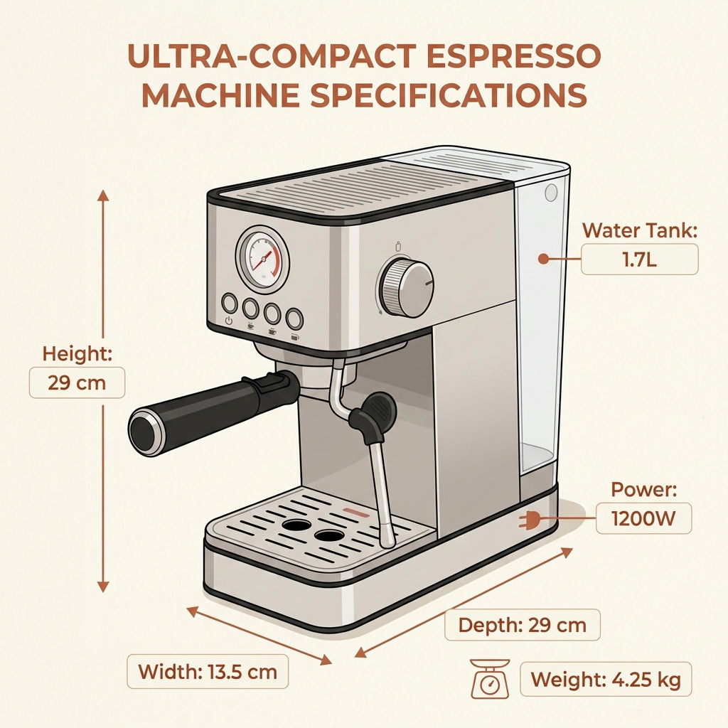 Portable 15-Bar Espresso Machine – Stainless Steel Italian-Style Brewer with Steam Function | Caffè Solare