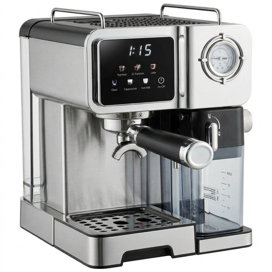Italian Pump Stainless Steel Espresso Machine – 20 Bar, 1.6L Tank, Auto Milk Frother & LED Display for Household & Hotel