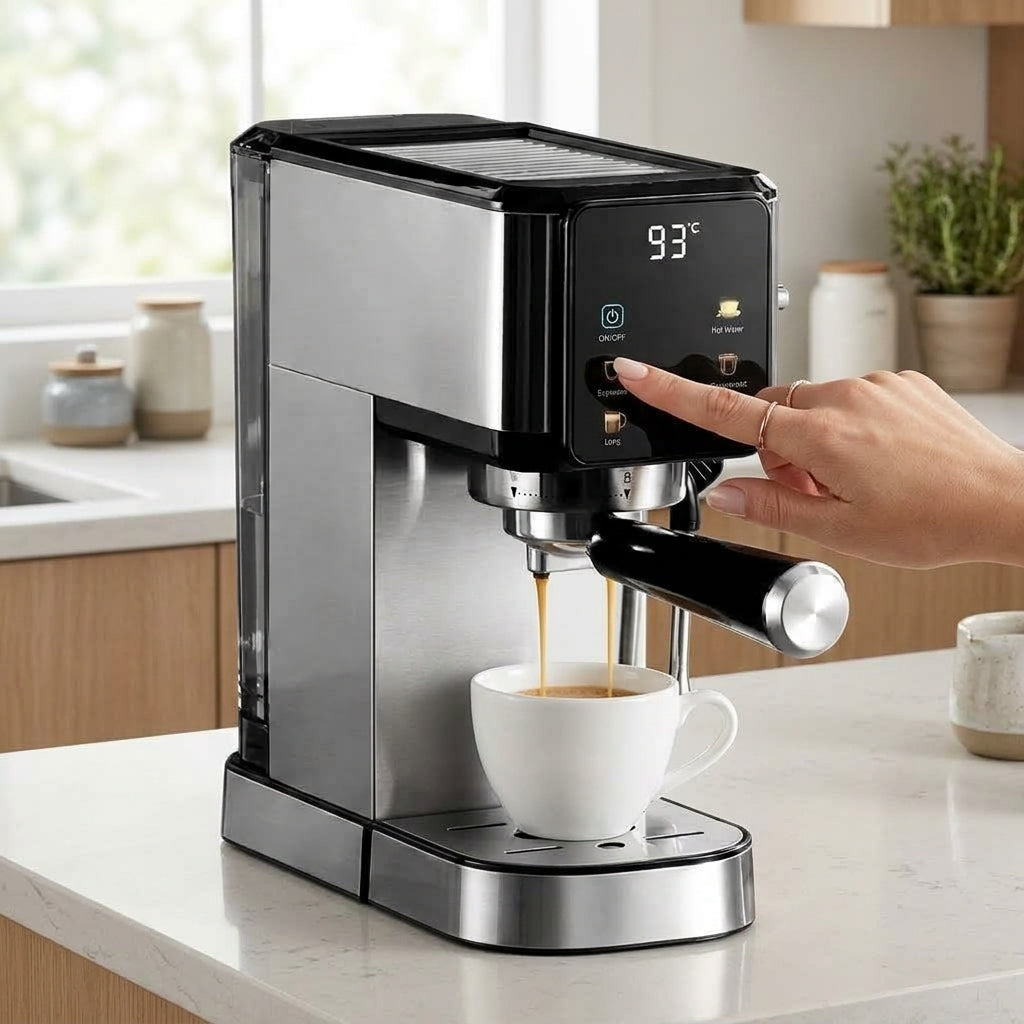Italian Semi-Automatic Espresso Machine – 1350W Stainless Steel Housing with Steam Function for 3-5 Cups