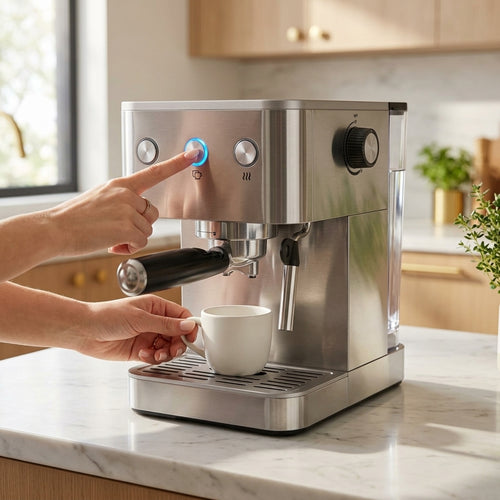 20 Bar S/S Cover Espresso Machine – 850W Manual Control with Auto Pressure Release & 1.8L Tank