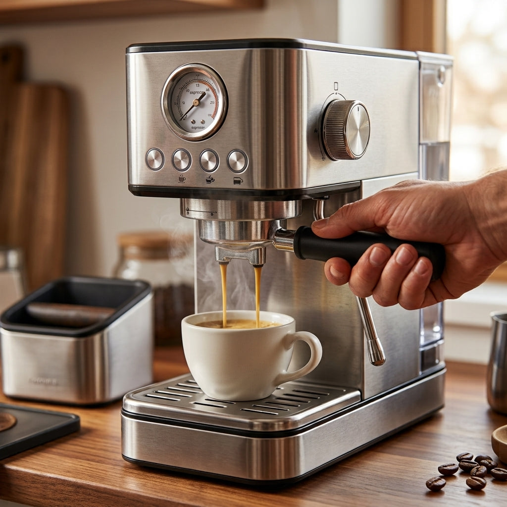 Portable 15-Bar Espresso Machine – Stainless Steel Italian-Style Brewer with Steam Function | Caffè Solare
