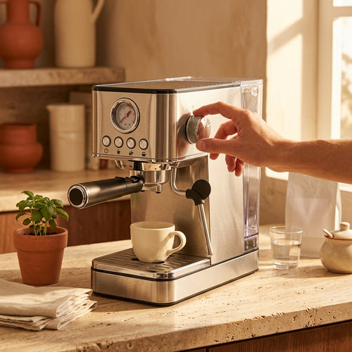 Portable 15-Bar Espresso Machine – Stainless Steel Italian-Style Brewer with Steam Function | Caffè Solare