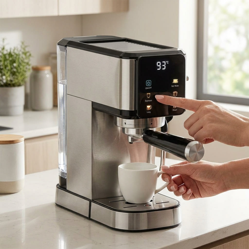 Italian Semi-Automatic Espresso Machine – 1350W Stainless Steel Housing with Steam Function for 3-5 Cups