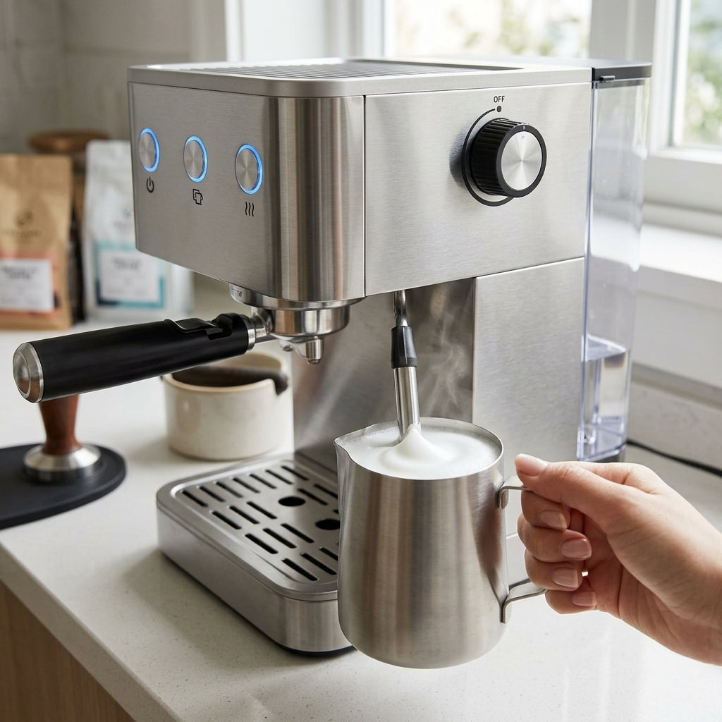 20 Bar S/S Cover Espresso Machine – 850W Manual Control with Auto Pressure Release & 1.8L Tank